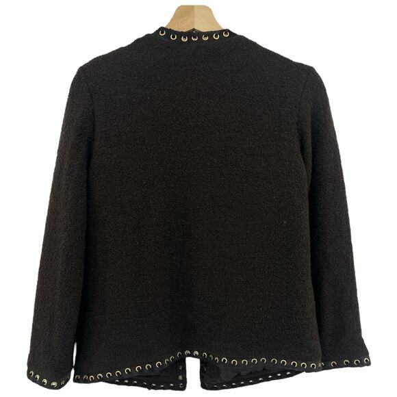 VTG 90s Linea Louis Dell'Olio Wool Boucle Jacket Suede Trim Gold Grommet XS/S - Picture 2 of 9